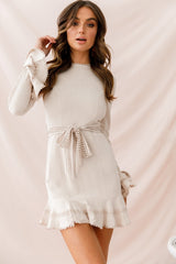Aspley Flare Cuff Waist Tie Dress Beige