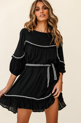 Marionette Three-Quarter Sleeve Pom-Pom Dress Black