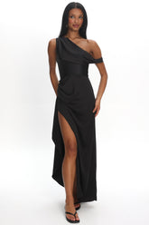 Sensations Off Shoulder Satin Maxi Dress Black