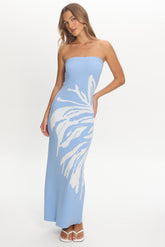 Wildflower Sun Strapless Maxi Dress Sky Blue