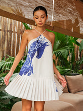 Floral Print Pleated Halter Dress