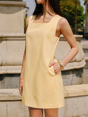 Cotton & Linen Button-Back Pocket Detail Dress