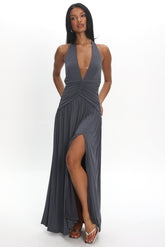 Italia Azure Gathered Waist Maxi Dress Charcoal