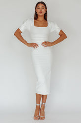 Valette Puff Sleeve Midi Dress White