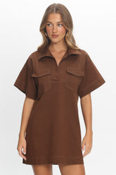 Mariska Collared Mini Dress Chocolate