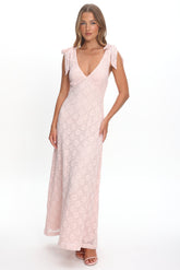 Mykonos Morning Tied Shoulder Maxi Dress Crochet Pink