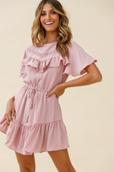 Forever Free Angel Sleeve Drawstring Waist Dress Blush