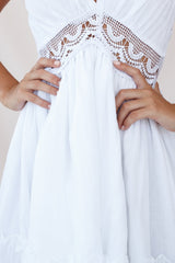 Maple Embroidered Trim Halterneck Dress White